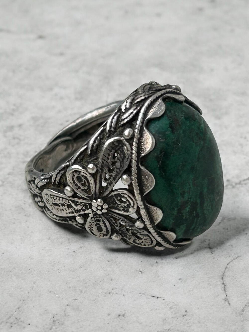 Antique heavy sterling silver eilat stone ring